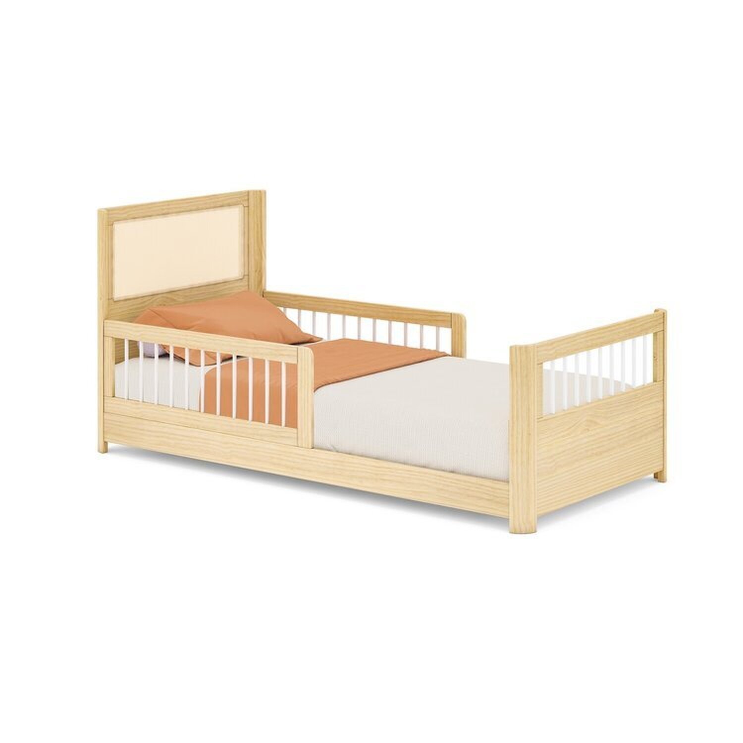 Cama Solteiro Wave Montessoriana Led com Rattan, Grade de Proteção e Peseira Palito Casatema - 10