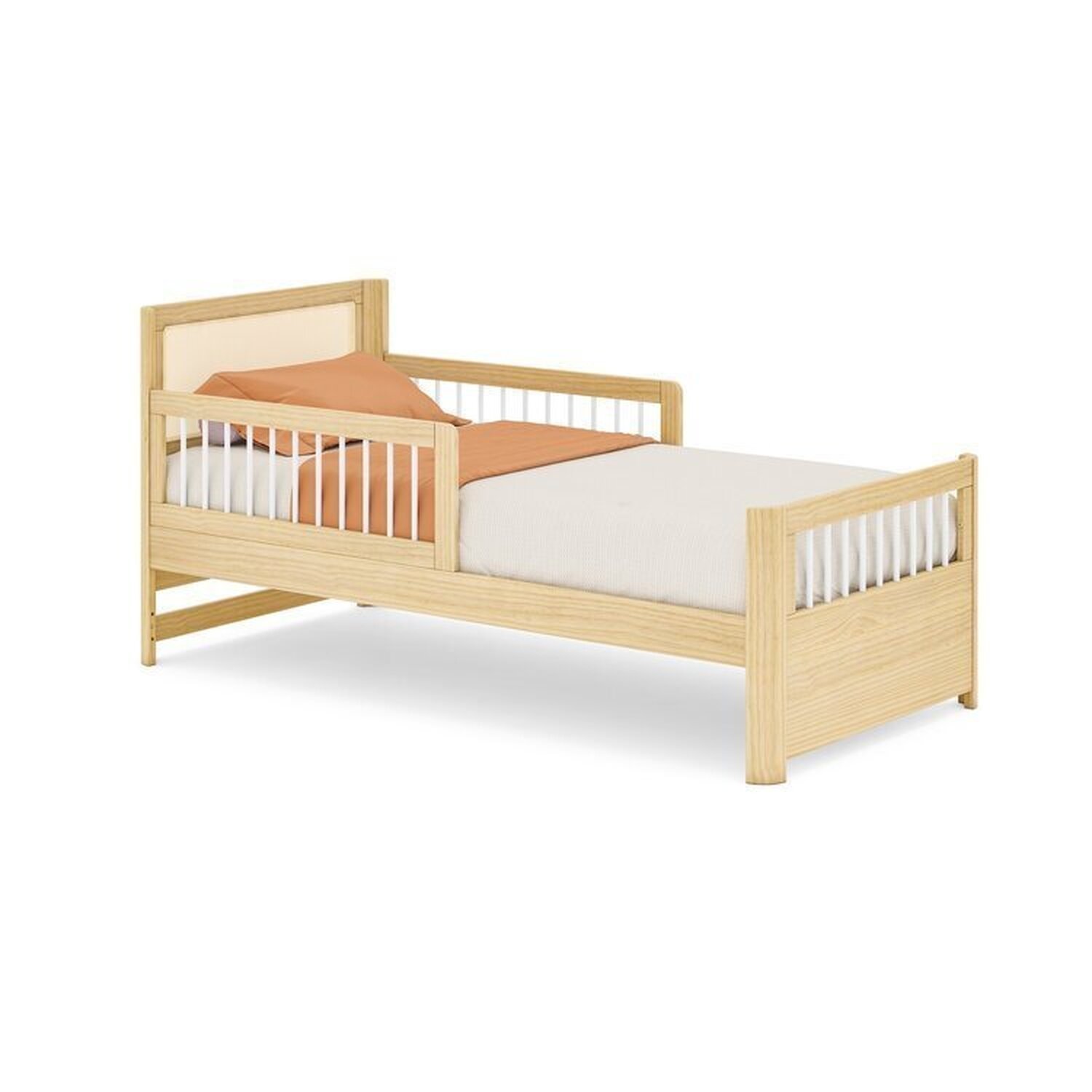 Cama Solteiro Wave Montessoriana Led com Rattan, Grade de Proteção e Peseira Palito Casatema - 9