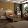 Cama Solteiro Wave Juvenil Reversível Led com Rattan, Grade de Proteção e Peseira Palito Casatema - 5