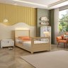 Cama Solteiro Wave Juvenil Reversível Led com Rattan, Grade de Proteção e Peseira Palito Casatema - 1