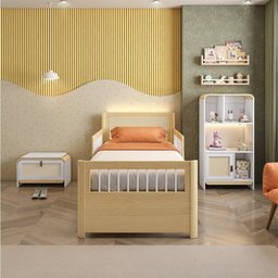 Cama Solteiro Wave Juvenil Reversível Led com Rattan, Grade de Proteção e Peseira Palito Casatema - 7