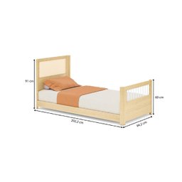 Cama Solteiro Wave Juvenil Reversível Led com Rattan, Grade de Proteção e Peseira Palito Casatema - 19