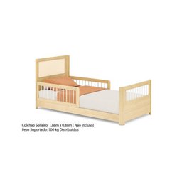 Cama Solteiro Wave Juvenil Reversível Led com Rattan, Grade de Proteção e Peseira Palito Casatema - 12