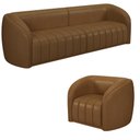 Ver imagem 2 de Conjunto Sala de Estar Sofá 332cm 4 Lugares e Poltrona Adam PU Caramelo G45 - Gran Belo Conjunto Ada