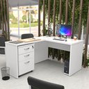 Ver imagem 1 de Escrivaninha Mesa Escritório em L com Gaveteiro 3 Gavetas com Chave 120cmx150cm