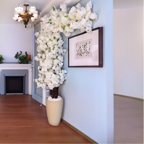 Arvore Planta Artificial De Flores de Cerejeiras Branca 2mt