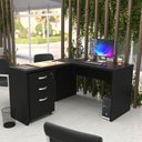 Ver imagem 1 de Escrivaninha Mesa Escritório em L com Gaveteiro 3 Gavetas com Chave 120cmx150cm