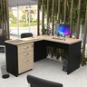 Escrivaninha Mesa Escritório em L com Gaveteiro 3 Gavetas com Chave 120cmx150cm - 1