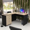 Ver imagem 1 de Escrivaninha Mesa Escritório em L com Gaveteiro 3 Gavetas com Chave 120cmx150cm