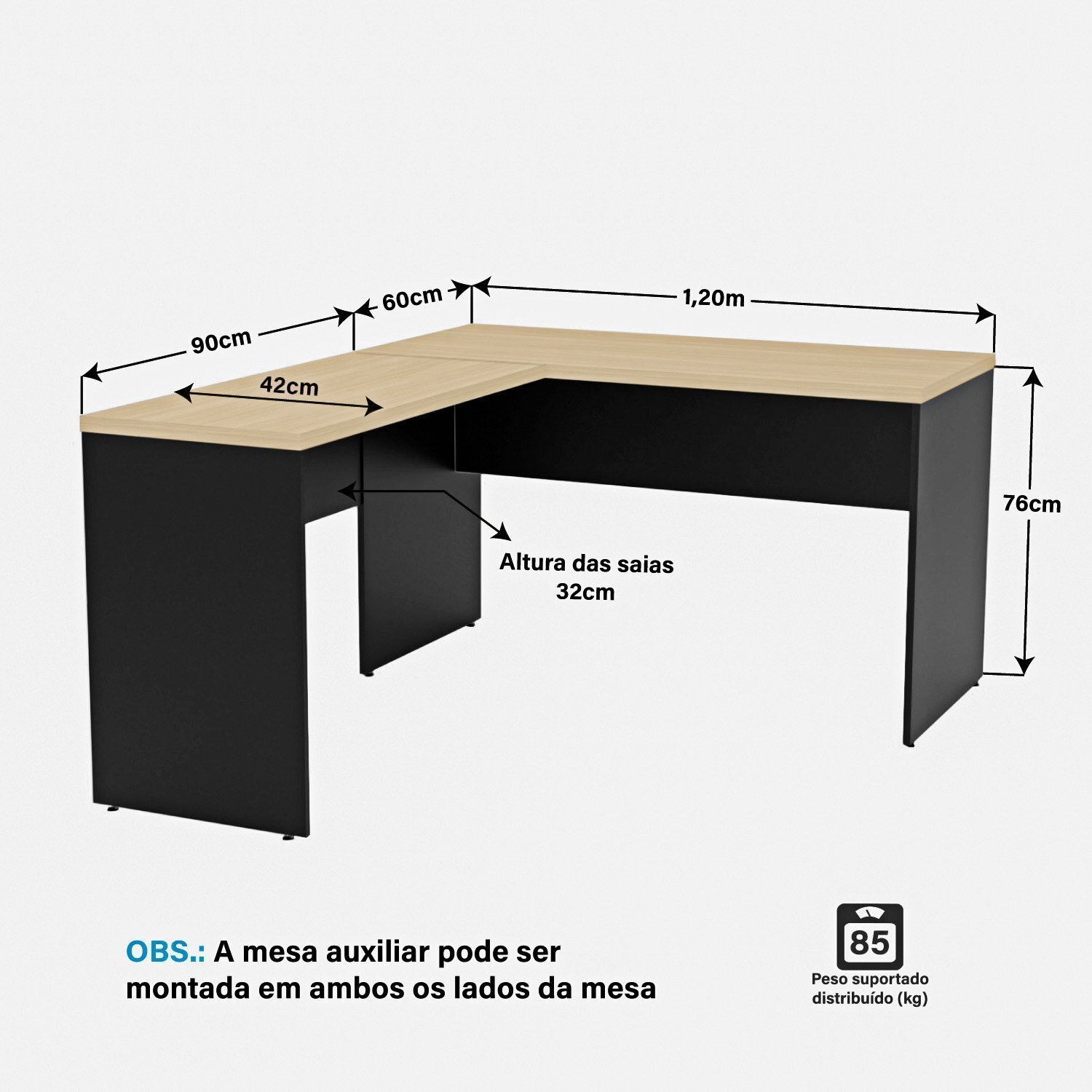 Escrivaninha em L com Gaveteiro 3 Gavetas com Chave 120cmx150cm - 5