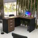 Ver imagem 1 de Escrivaninha Mesa Escritório em L com Gaveteiro 3 Gavetas com Chave 120cmx150cm