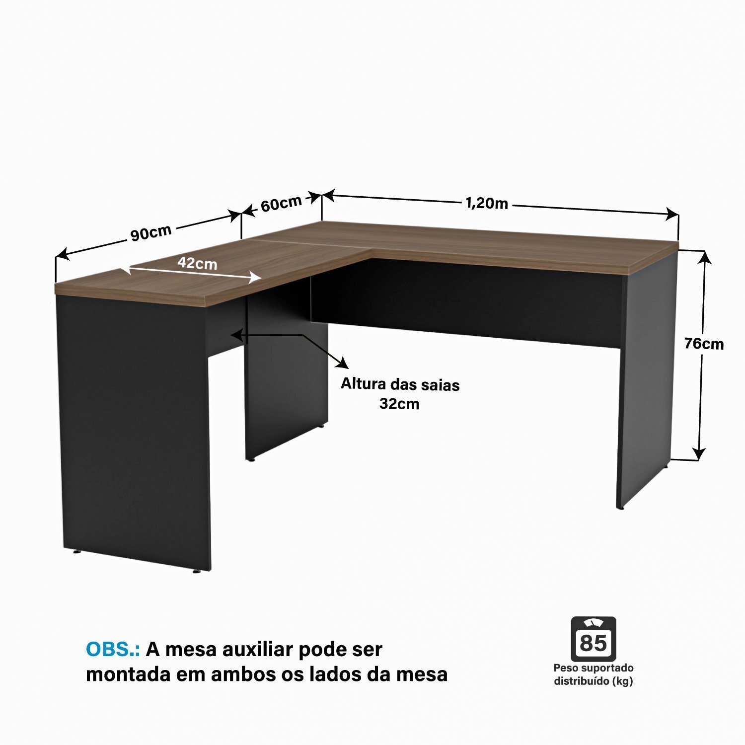 Escrivaninha em L com Gaveteiro 3 Gavetas com Chave 120cmx150cm - 5