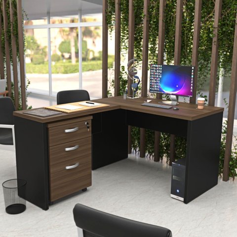 Escrivaninha Mesa Escritório em L com Gaveteiro com Chave 120cmx150cm 150cm
