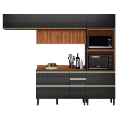 Cozinha Modulada Proença 4 Peças com Aéreo 120cm Ripado Nogueira Touch-carbono Prime Tx - Demart