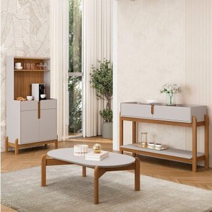 Conjunto Cantinho do Café e Aparador 2 Gavetas com Mesinha Oblonga