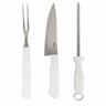 Kit Churrasqueiro Faca de Corte Churrasco Garfo Trinchante Chaira Afiador Aço Inox Cabo Branco - 1