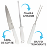 Kit Churrasqueiro Faca de Corte Churrasco Garfo Trinchante Chaira Afiador Aço Inox Cabo Branco - 2