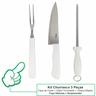 Kit Churrasqueiro Faca de Corte Churrasco Garfo Trinchante Chaira Afiador Aço Inox Cabo Branco - 4