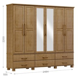 Guarda-Roupa Bipartido 6 Portas 6 Gavetas em Madeira Maciça Linha Ouro  - 5