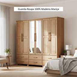 Guarda-Roupa Bipartido 6 Portas 6 Gavetas 100% Madeira Maciça Linha Ouro - 6
