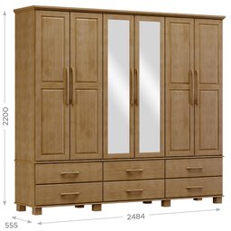 Guarda-Roupa Bipartido 6 Portas 6 Gavetas 100% Madeira Maciça Linha Ouro - 4