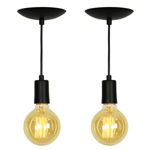 Kit 2 Lustre Pendente Tubo Cilindro Alumínio Preto Fio 120cm