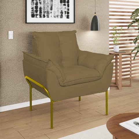 Poltrona Sofá Luxo Base Metal Dourada Recepção Escritório Cor:capuccino