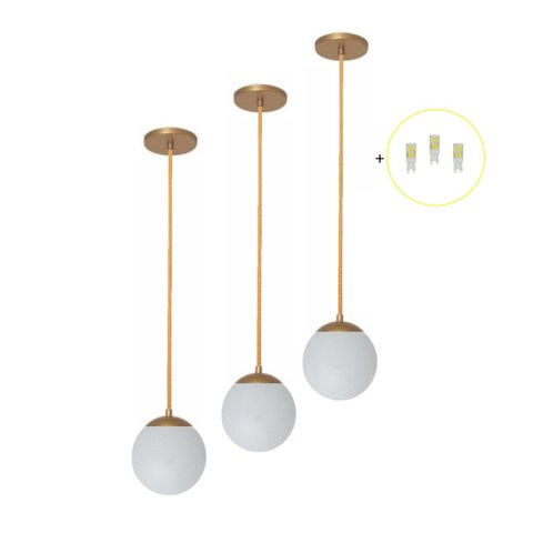 Kit 3 Pendente Dourado Quarto Cabeceira de Cama Bancada +Led Arevo Iluminação Jabuticaba VIDRO LEITO