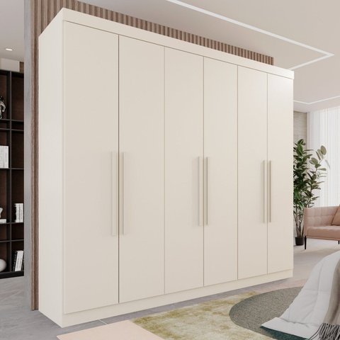 Guarda-Roupa Casal Casal 6 Portas 3 Gavetas Roma Espresso Móveis Branco/Off Arenas