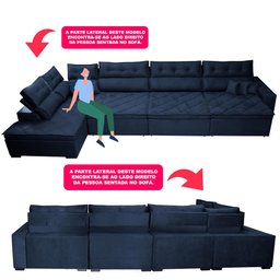 Sofá de Canto 4.80x2.36m Retrátil e Reclinável com Molas Cama inBox Platinum Esquerdo Suede Azul - 4 Sofá de Canto 4.80x2.36m Retrátil e Reclinável com Molas Cama inBox Platinum Esquerdo Suede Azul - 4