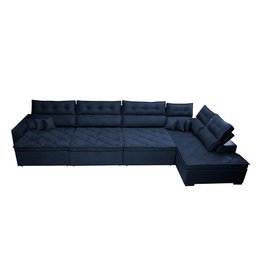 Sofá de Canto 4.80x2.36m Retrátil e Reclinável com Molas Cama inBox Platinum Esquerdo Suede Azul - 6 Sofá de Canto 4.80x2.36m Retrátil e Reclinável com Molas Cama inBox Platinum Esquerdo Suede Azul - 6
