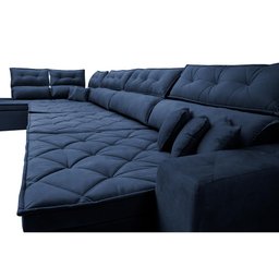 Sofá de Canto 4.80x2.36m Retrátil e Reclinável com Molas Cama inBox Platinum Esquerdo Suede Azul - 5 Sofá de Canto 4.80x2.36m Retrátil e Reclinável com Molas Cama inBox Platinum Esquerdo Suede Azul - 5