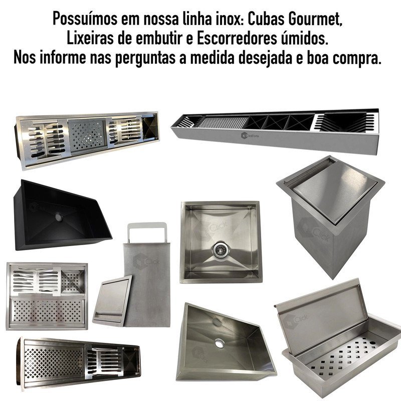 Calha Retangular Pia Gourmet Em Inox De Embutir Luxo AJL STORE - 5
