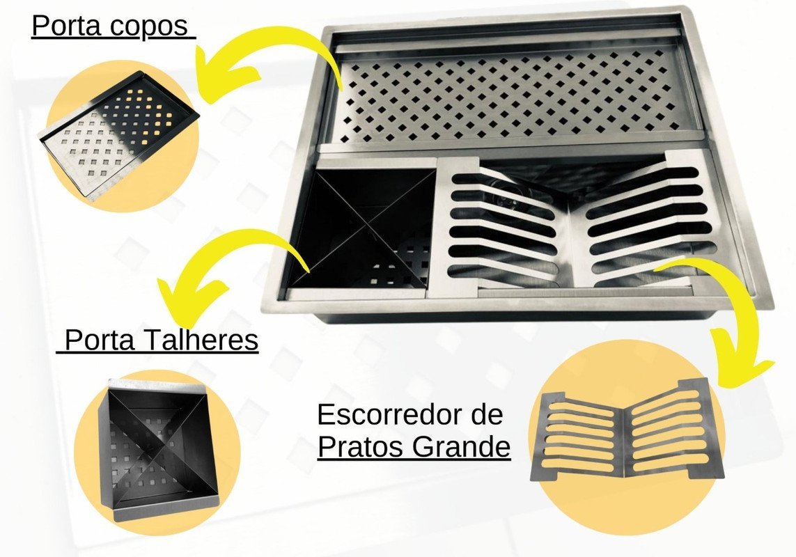 Calha Retangular Pia Gourmet Em Inox De Embutir Luxo AJL STORE - 3
