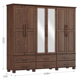 Guarda-Roupa Bipartido 6 Portas 6 Gavetas em Madeira Maciça Linha Ouro  - 4