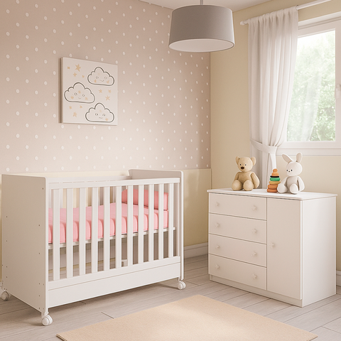 Jogo de Quarto Infantil Branco Berço e Cômoda sem Colchão - Qmovi