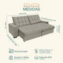 Ver imagem 3 de Sofá Retrátil e Reclinável 2,30m Molas Ensacadas Pillow Top Veludo Califórnia Bege | Camurça