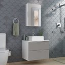 Ver imagem 1 de Conjunto Gabinete Banheiro Rubi 60cm - Gabinete + Cuba + Espelheira - Branco/cinza