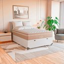 Ver imagem 3 de Cama Box Baú Viúva + Colchão Paris Molas Ensacadas Bege Couro Branco/bege