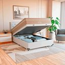 Ver imagem 1 de Cama Box Baú Viúva + Colchão Paris Molas Ensacadas Bege Couro Branco/bege