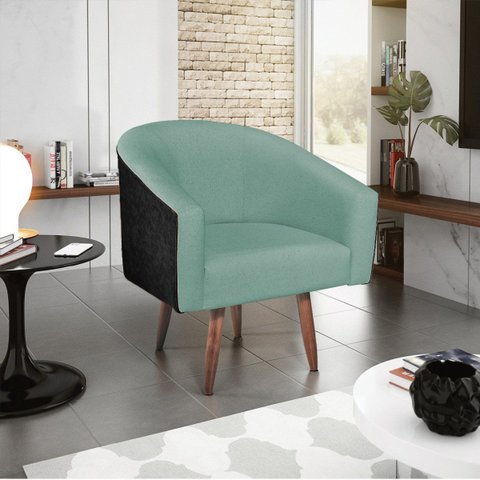 Poltrona Luiza Pés Palito Factor Preto e Linho - Doce Sonho Móveis Poltronas Poltronas para Sala Pol