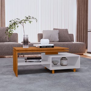 Mesa de Centro Decorativa Lima Tampo Duplo Design Naturalle/off-white