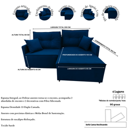 Sofa Cama Premiun (retratil/reclinavel sem caixa) Azul - 6 Sofa Cama Premiun (retratil/reclinavel sem caixa) Azul - 6