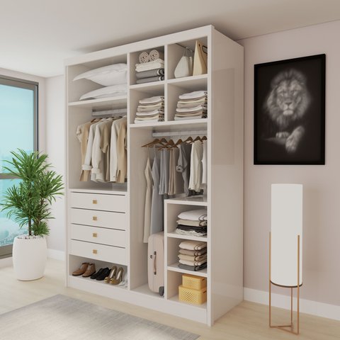 Closet Casal sem Portas 4 Gavetas Eloá 100% MDF Branco 