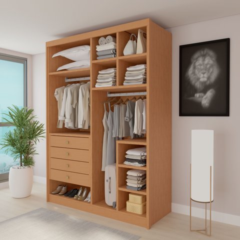 Closet Casal sem Portas 4 Gavetas 100% MDF Eloá Cinamomo Marrom