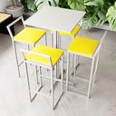 Ver imagem 1 de Conjunto Mesa Alta Bar Bistrô Quadrada Branca 4 Banquetas Confort Estofado White Don Castro