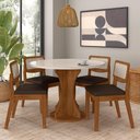 Ver imagem 2 de Mesa com 4 Cadeiras Redonda C/vidro Santorini Fre/off/cor.marrom - M.a Freijó/off Pre/corino