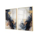 Ver imagem 1 de Dupla Quadros Mármore Elegante Linhas Douradas Azul para Sala