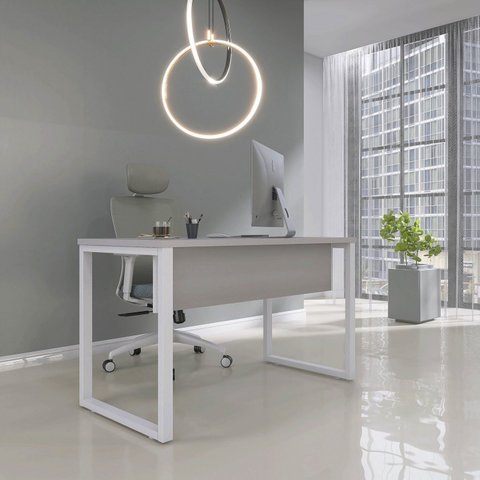 Mesa Madeira M134/60P25TUB 134cm Industrial Cinza e Branco