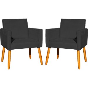 Kit 2 Poltronas Decorativa para Sala Nina Suede Cores Pé Palito 30cm Castanho